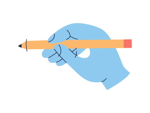 手握着钢笔或铅笔。手绘彩色矢量插图图片下载
