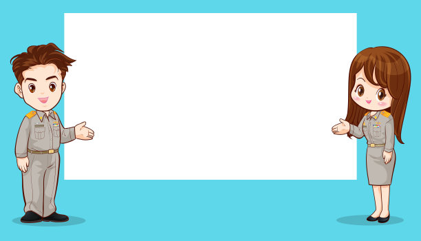 泰国政府官员在制服夫妇卡通和白板图片下载