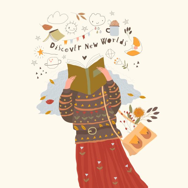 可爱的女孩看书，发现新的世界图片下载