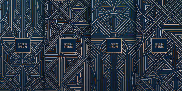 矢量集的字母组合设计在时髦的复古线风格与空间的文字，抽象艺术装饰几何框架，豪华包装模板。用于婚礼请帖，封面，卡片，印刷，海报图片下载