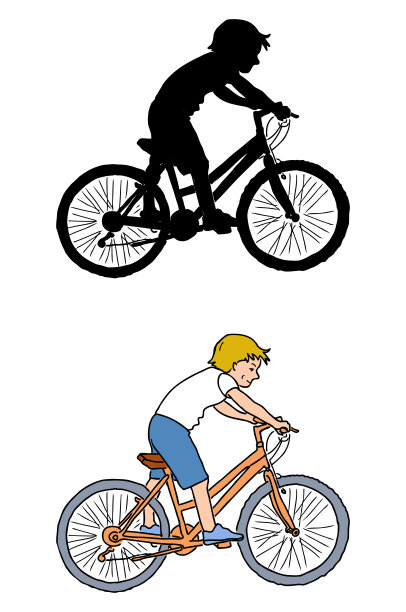 小男孩骑自行车的手绘图图片下载