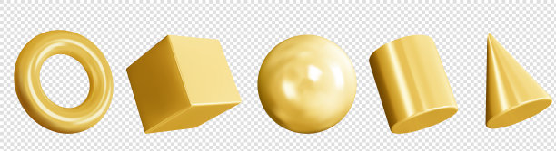 黄金几何形状的3d向量集。现代金属物体。向量的概念图片下载