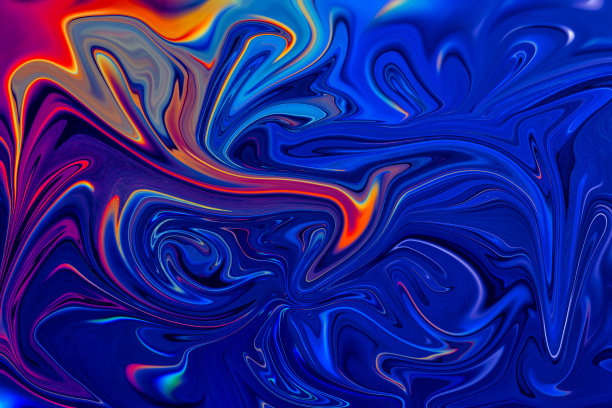 蓝色金属抽象背景与橙色和红色波浪图片下载