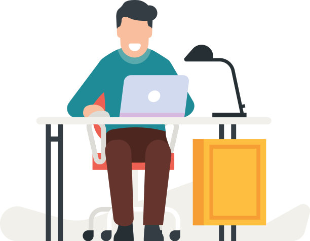 男人坐在桌子前，用笔记本电脑工作图片下载