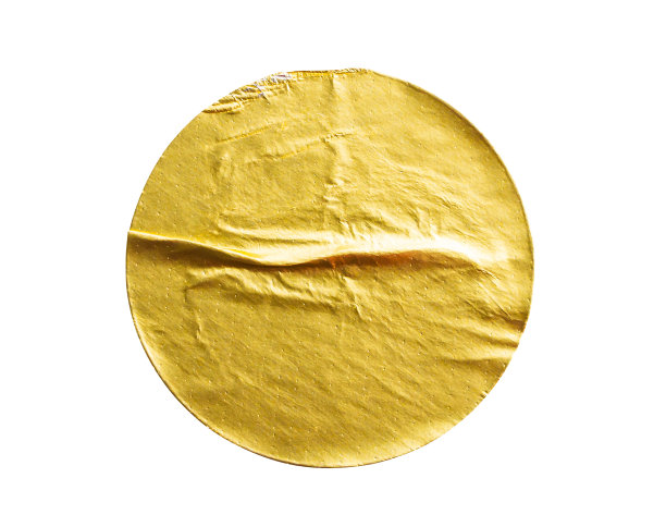 空白的金色圆形不干胶纸金属不干胶标签隔离在白色背景图片下载