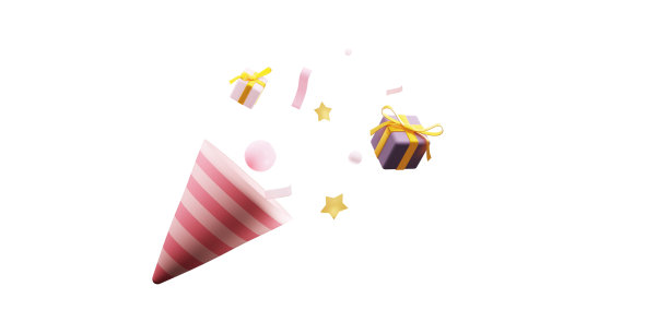 有星星、礼物、金色气球和五彩纸屑的宝珀。节日节日贺卡，邀请或海报设计。新年的元素。3d渲染孤立的白色背景。图片下载