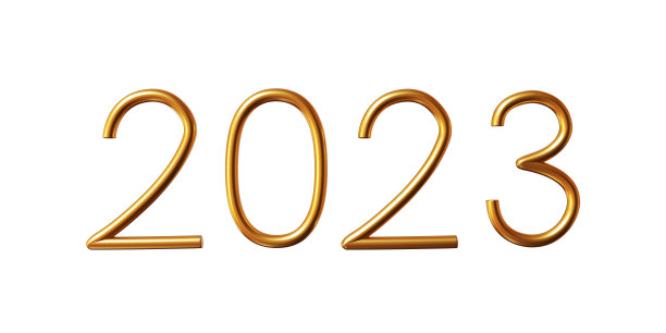管状2023文字金色白色隔离背景。豪华2023文本为您的设计。3 d渲染图图片下载