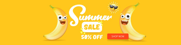 夏季出售有趣的横向横幅与卡通图片下载