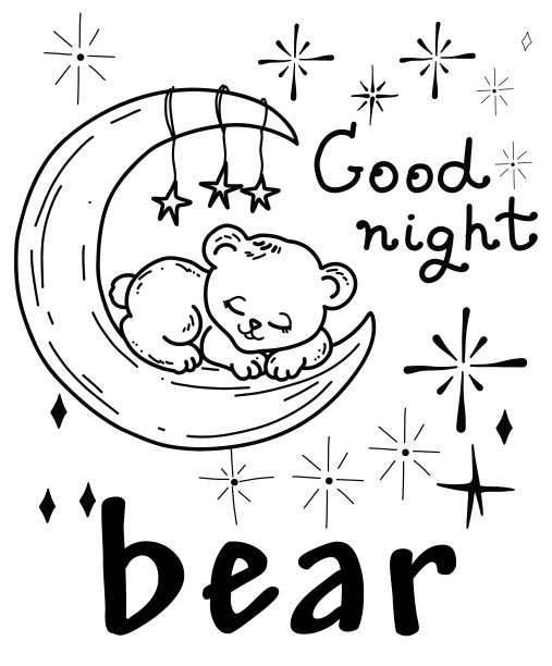 可爱的小熊睡在云上，手画在上面图片下载