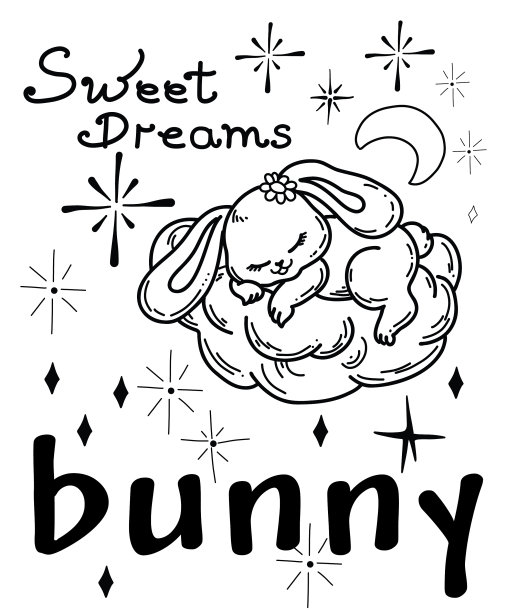 可爱的兔子睡在一朵手画的云上图片下载