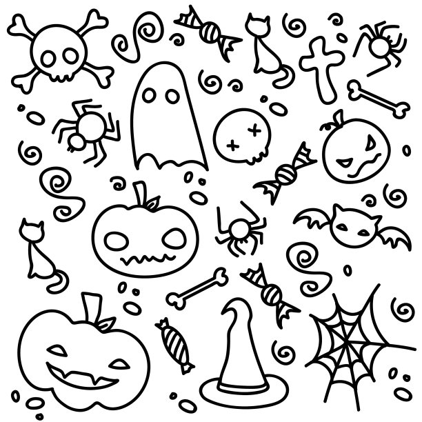 一套物品万圣节图标恐怖节日图片下载