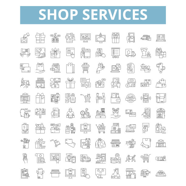 商店服务线性图标符号图片下载