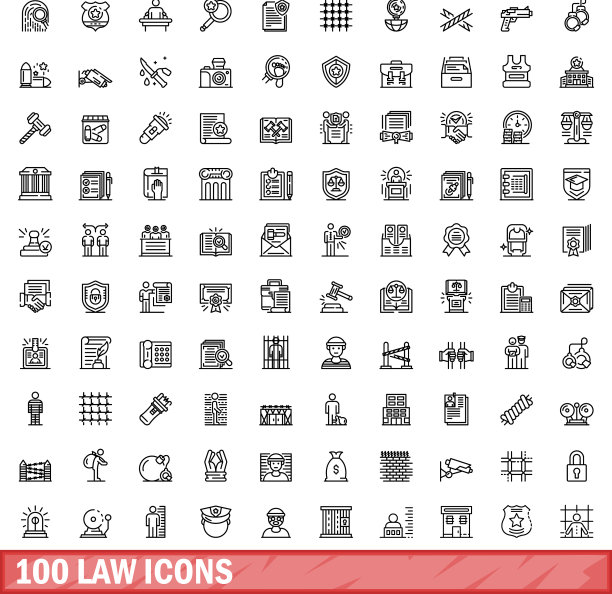 100个法律图标轮廓风格合集图片下载