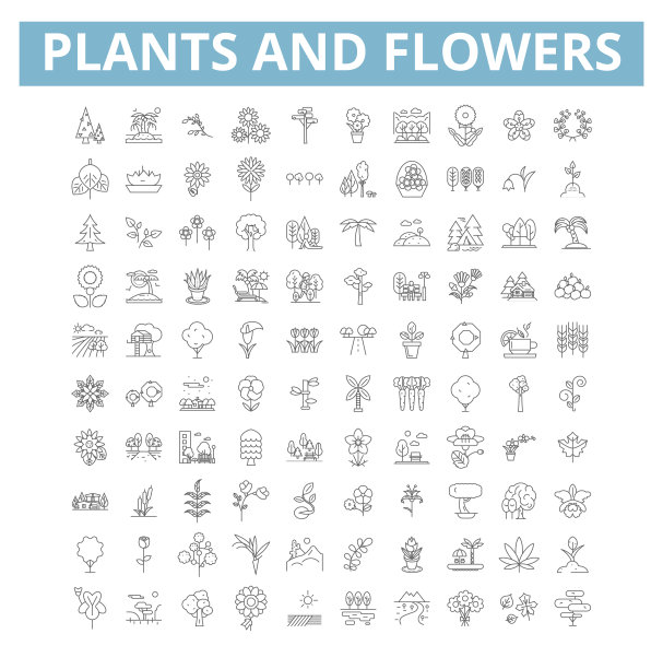 植物和花卉图标线符号网络标志图片下载