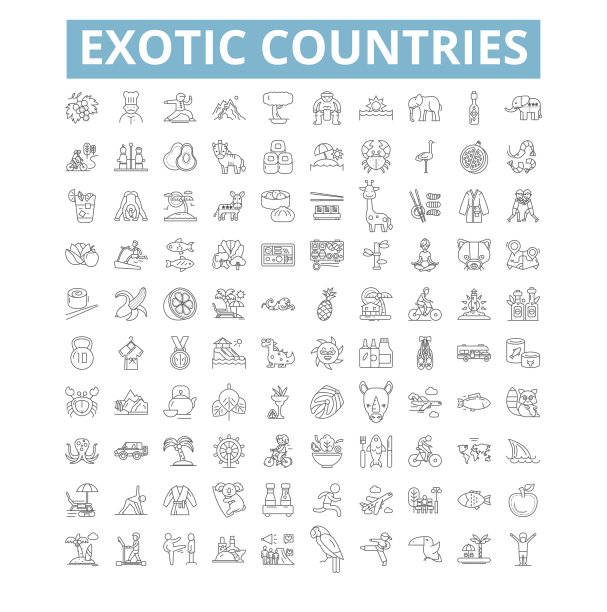异国风情的国家，图标，线符号，网络标志图片下载