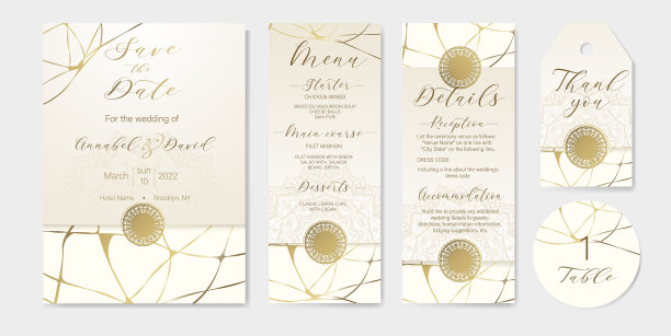 金色图案的婚礼卡片背景保存图片下载