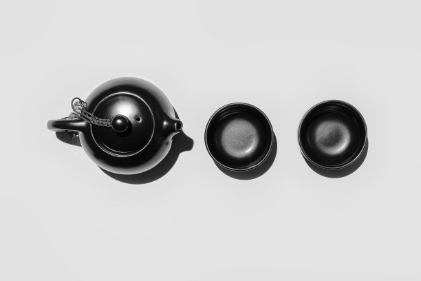 茶壶黑色茶杯传统套喝茶亚洲风格设计黑白形象图片下载