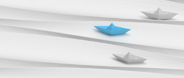 蓝色纸船的领导理念。自由和用另一种方式做生意是浪白。复制空间，数字数据，横幅，网站-3d渲染图片下载