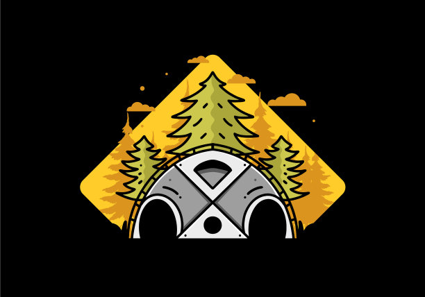 大的家庭帐篷和松树徽章设计图片下载