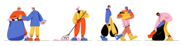 人们收集垃圾志愿者字符清理图片下载