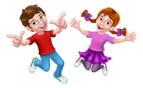 跳跃的女孩和男孩的孩子儿童漫画图片下载