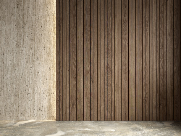 用木板和石板砌成的空白墙。3d渲染插图模型。图片下载