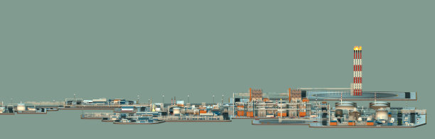 绿色单色背景上的液化天然气工厂。3 d渲染图片下载