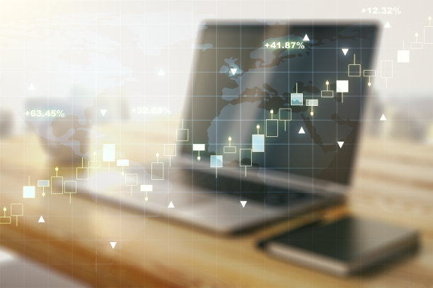 抽象创意的金融图表与世界地图和现代桌面与pc为背景，金融和交易的概念。Multiexposure图片下载