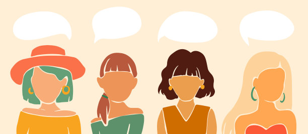 不同民族的思维女性形象矢量插画。图片下载