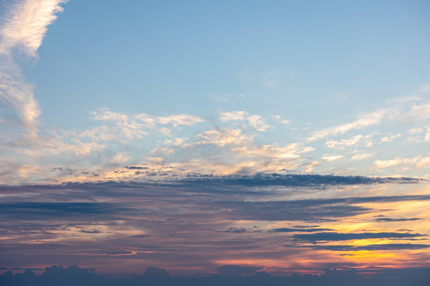 日落时美丽的天空，柔和的云彩。图片下载