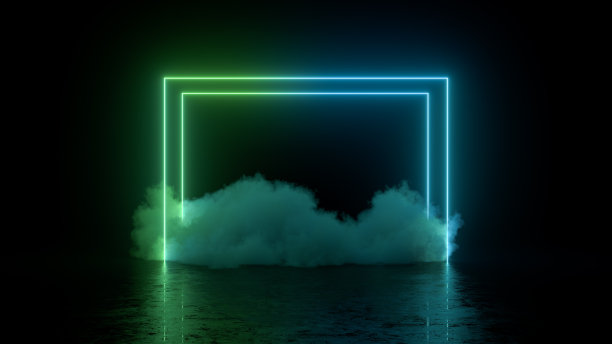 紫外线霓虹灯宇宙景观发光led照明与烟雾三维抽象背景图片下载