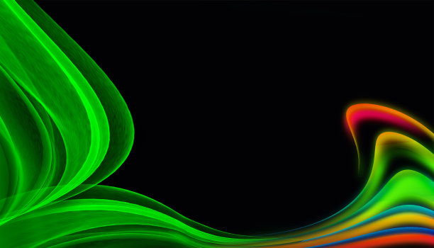 装饰彩色抽象曲线在黑色背景与空间的文字。图片下载