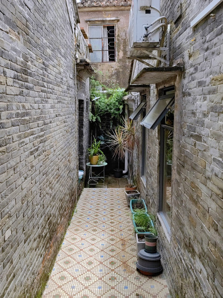 中国风格的角落里有墙和砖石和植物图片下载