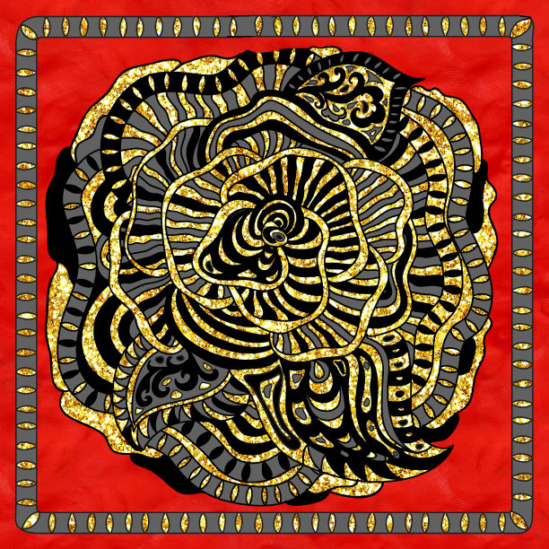 装饰金玫瑰花卉墙艺术瓷砖方形格式图片下载