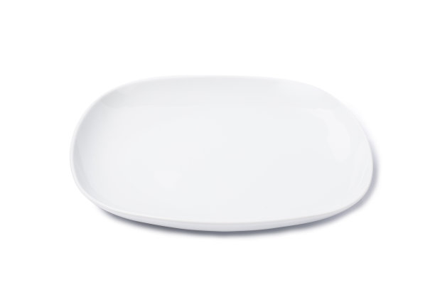 俯视图白色背景上的空陶瓷圆板图片下载