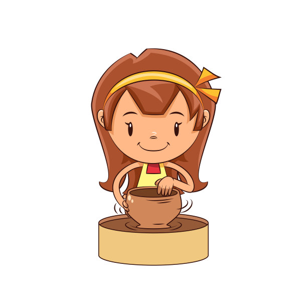 女孩做陶器图片下载