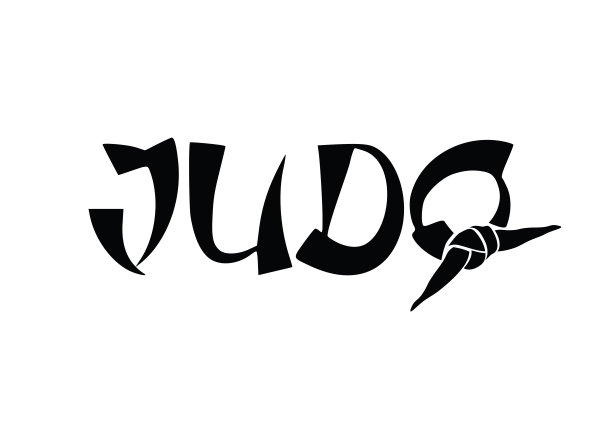 柔道风格字体在白色背景。黑带。柔道标志，标签，徽章，设计元素。运动设计矢量插图。武术等级腰带。运动打印。复古复古柔道运动矢量图片下载