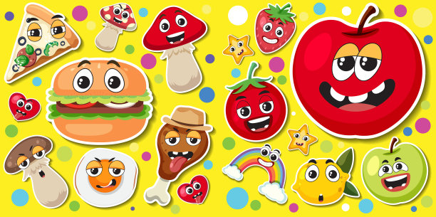 可爱的水果贴纸无缝图案图片下载