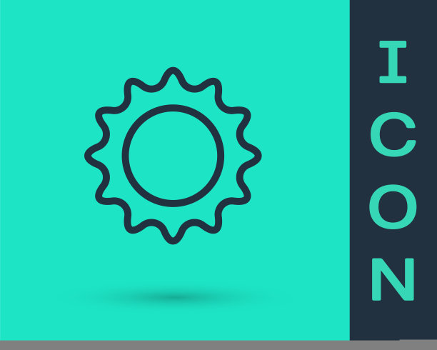 黑线太阳图标孤立在绿色背景上。夏天的象征。好晴天。向量图片下载