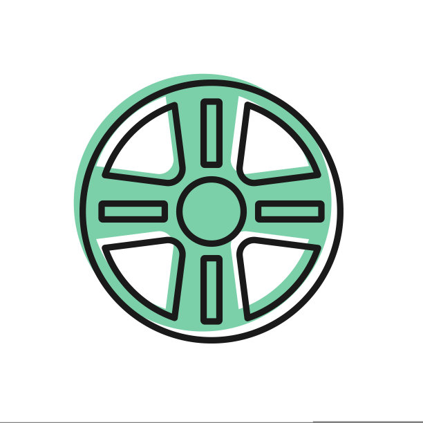 黑色线合金车轮的汽车图标孤立在白色背景。向量图片下载