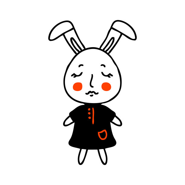 卡通风格的兔子涂鸦孤立在白色背景。复古自然矢量图形。有趣的设计元素。图片下载