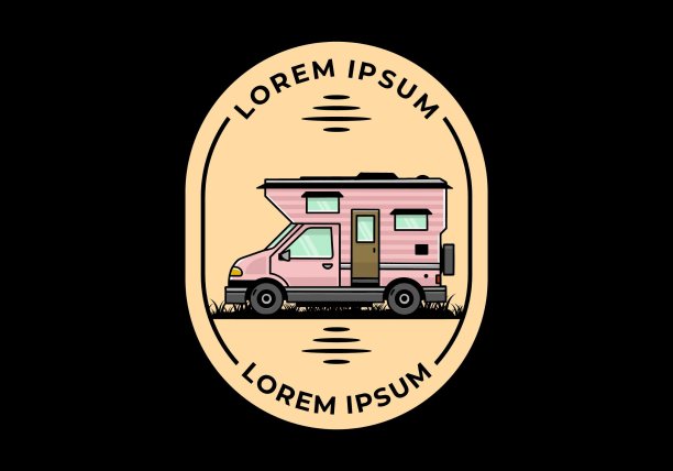 货车箱露营车插图徽章设计图片下载