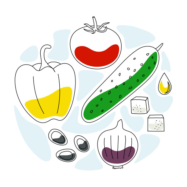 鲜亮蔬菜和菲达奶酪合集：希腊沙拉的食材图片下载