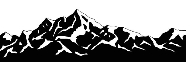 白雪皑皑的山峰，山脉全景，黑白分明图片下载