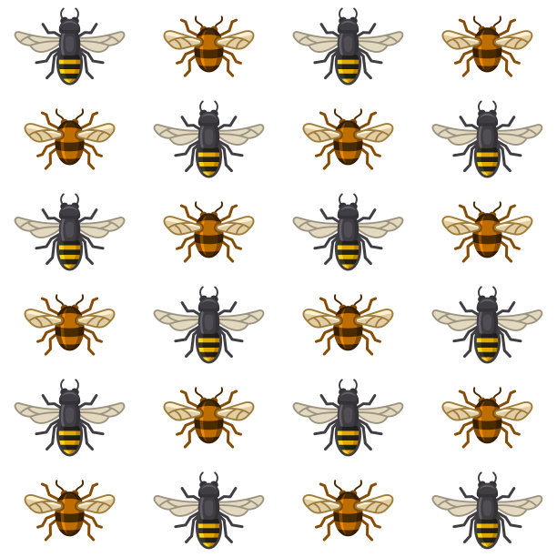 白色背景上的蜜蜂和黄蜂无缝图案。向量图片下载