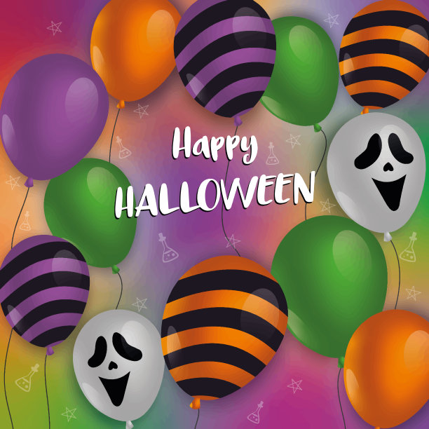 万圣节贺卡与气球横幅矢量图片下载
