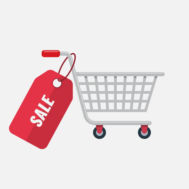 购物车有红色的价格标签平坦的颜色图片下载
