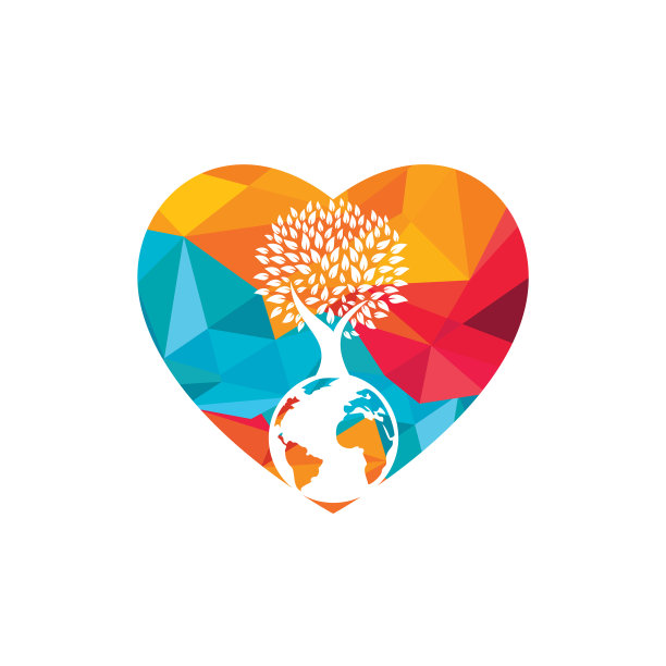 球体树与心脏标志设计模板图片下载