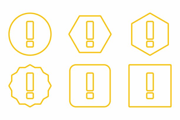 感叹号，注意标志，警告图标，危险警告符号，矢量标志符号黄色样式。感叹号图标集。图片下载