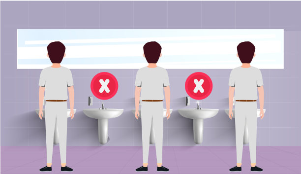 洗手间的社交距离标志图片下载